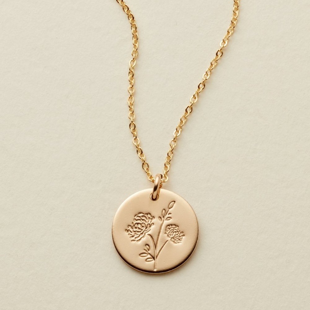 November Chrysanthemum Birth Flower Charm Necklace - Picture 7 of 13